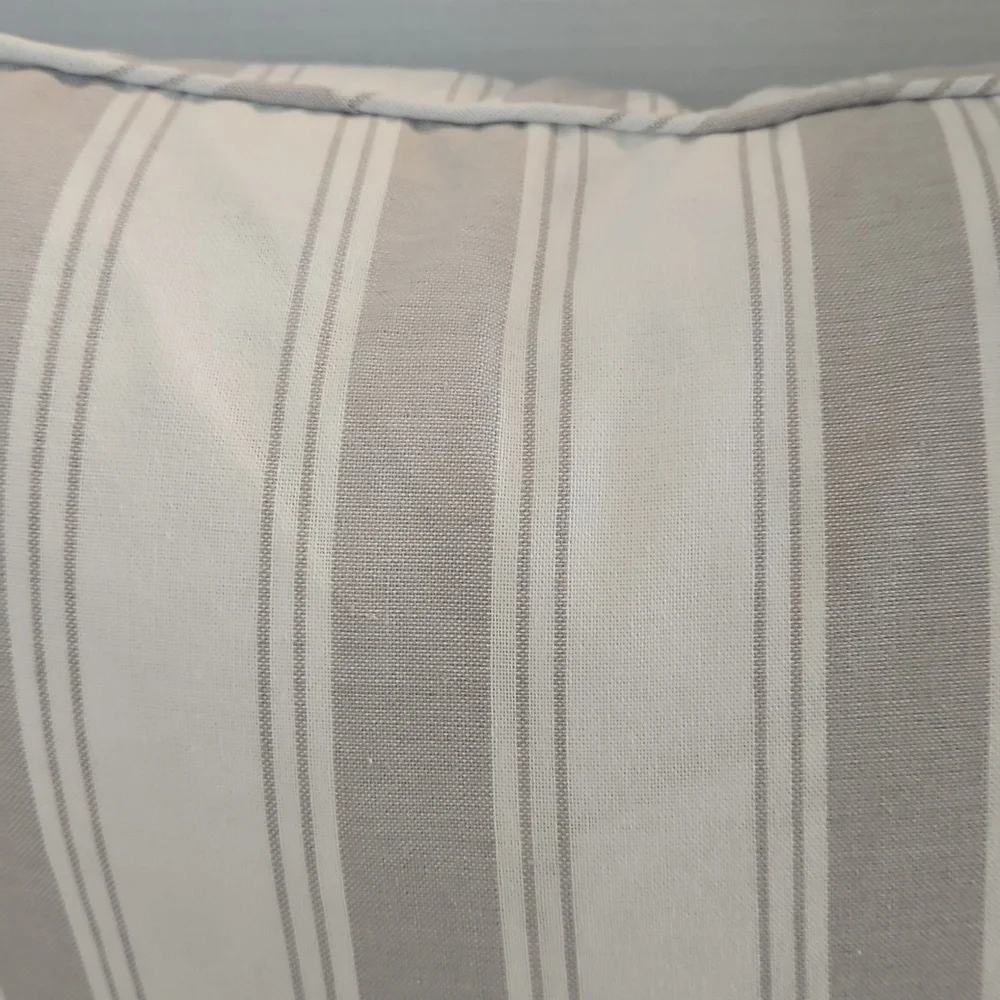 Envogue International NWT Striped Ticking TaupeGray & White Feather Décor Pillow